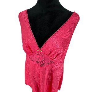 Jacquard Lace Slip Dress Womens Size Large Jacquard Hot Pink Satin Silky Vintage
